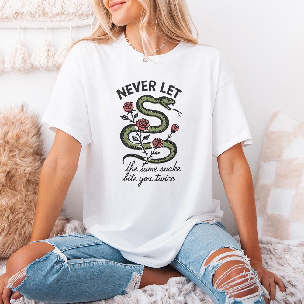 Never Let The Same Snake Bite You Twice PNG, Retro Snake And Rose Design