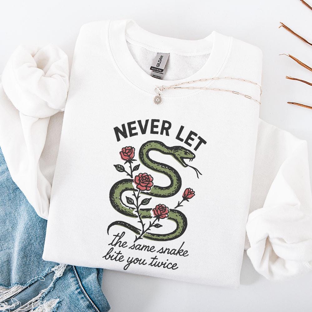 Never Let The Same Snake Bite You Twice PNG, Retro Snake And Rose Design