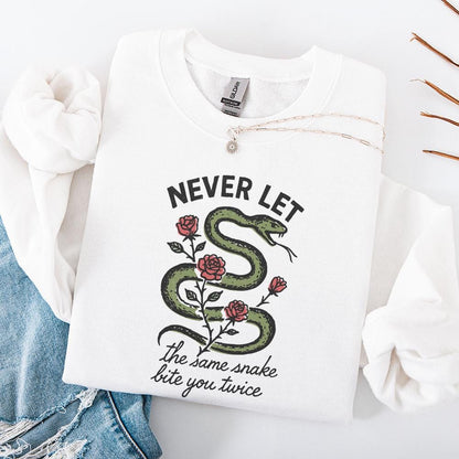 Never Let The Same Snake Bite You Twice PNG, Retro Snake And Rose Design