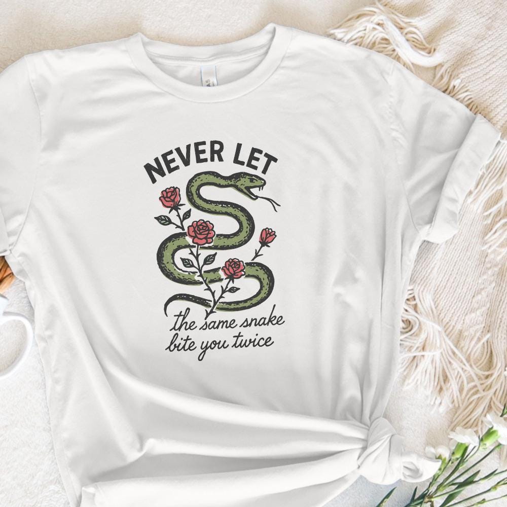 Never Let The Same Snake Bite You Twice PNG, Retro Snake And Rose Design