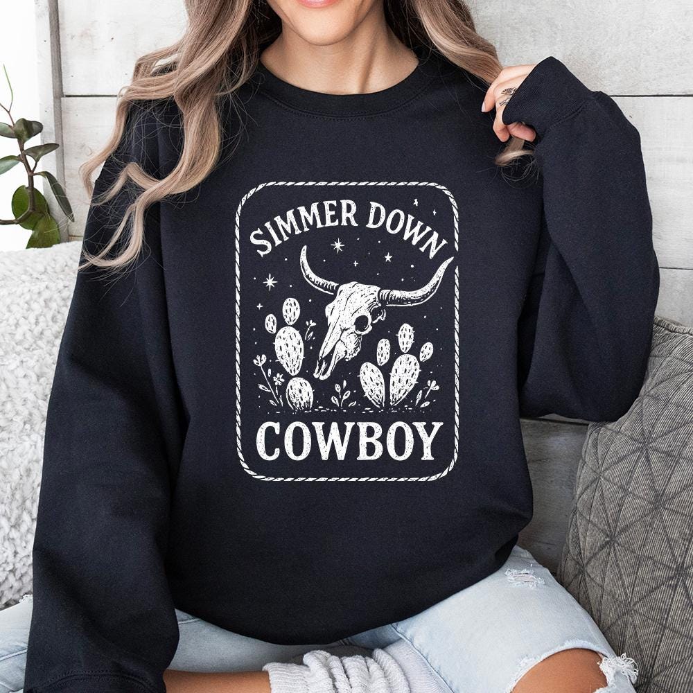 Simmer Down Cowboy PNG, Western Skull PNG - 300 DPI Design for T-Shirt