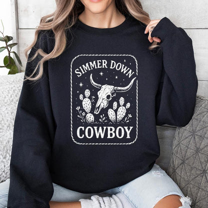 Simmer Down Cowboy PNG, Western Skull PNG - 300 DPI Design for T-Shirt