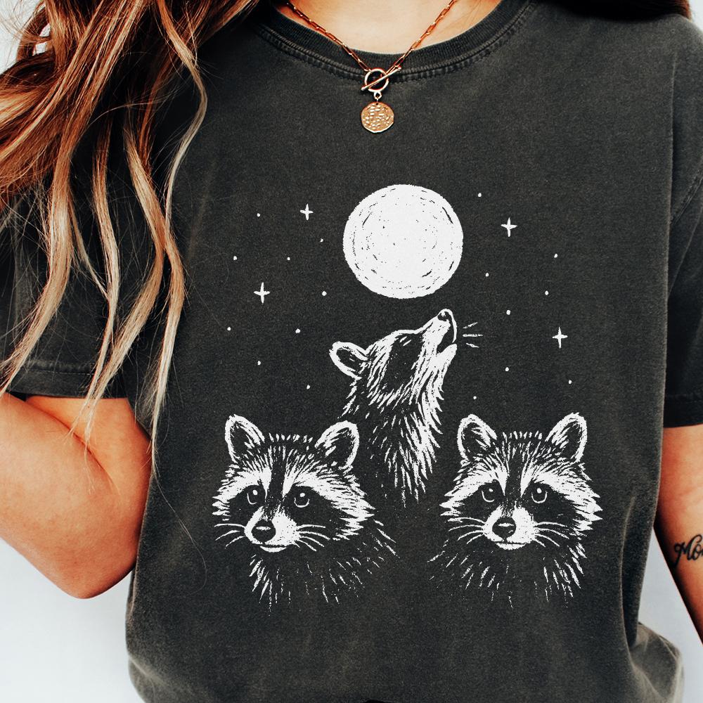 Moonlit Raccoon Trio PNG, Woodland Animal PNG - 300 DPI Design for T-Shirt