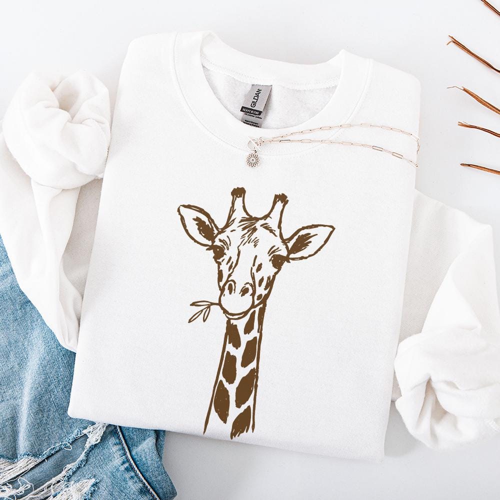 Giraffe With Leaf PNG • Hand Drawn Giraffe Digital Art PNG Download •