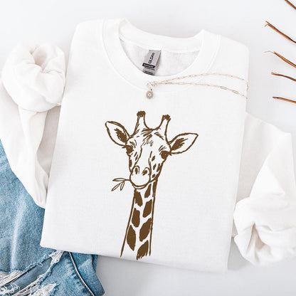 Giraffe With Leaf PNG • Hand Drawn Giraffe Digital Art PNG Download •