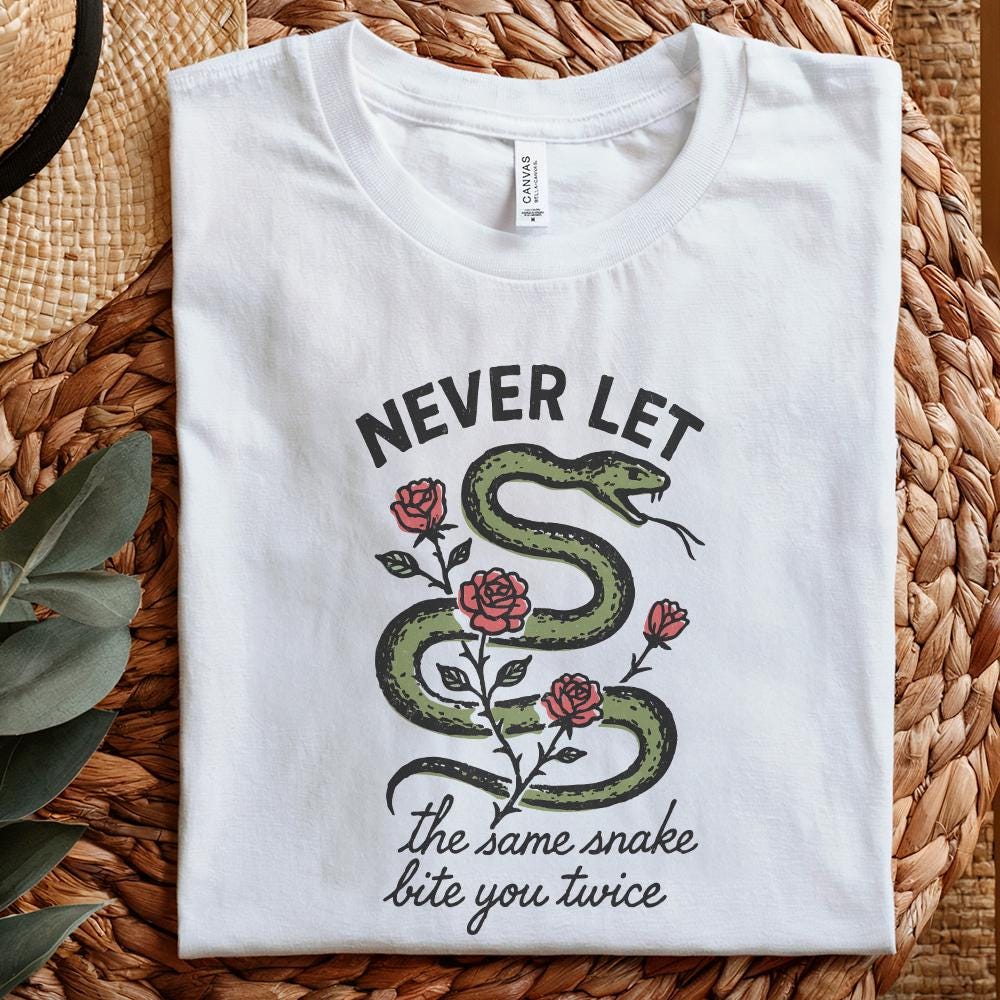 Never Let The Same Snake Bite You Twice PNG, Retro Snake And Rose Design