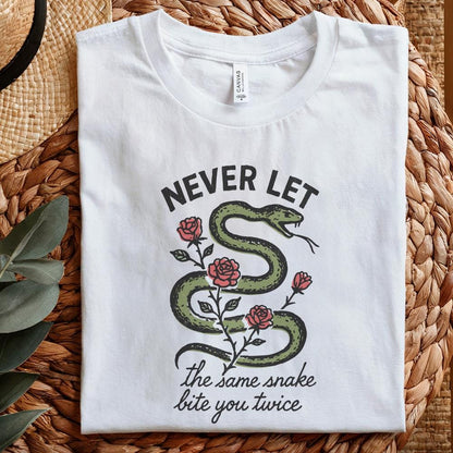 Never Let The Same Snake Bite You Twice PNG, Retro Snake And Rose Design