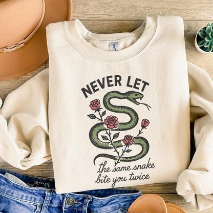 Never Let The Same Snake Bite You Twice PNG, Retro Snake And Rose Design