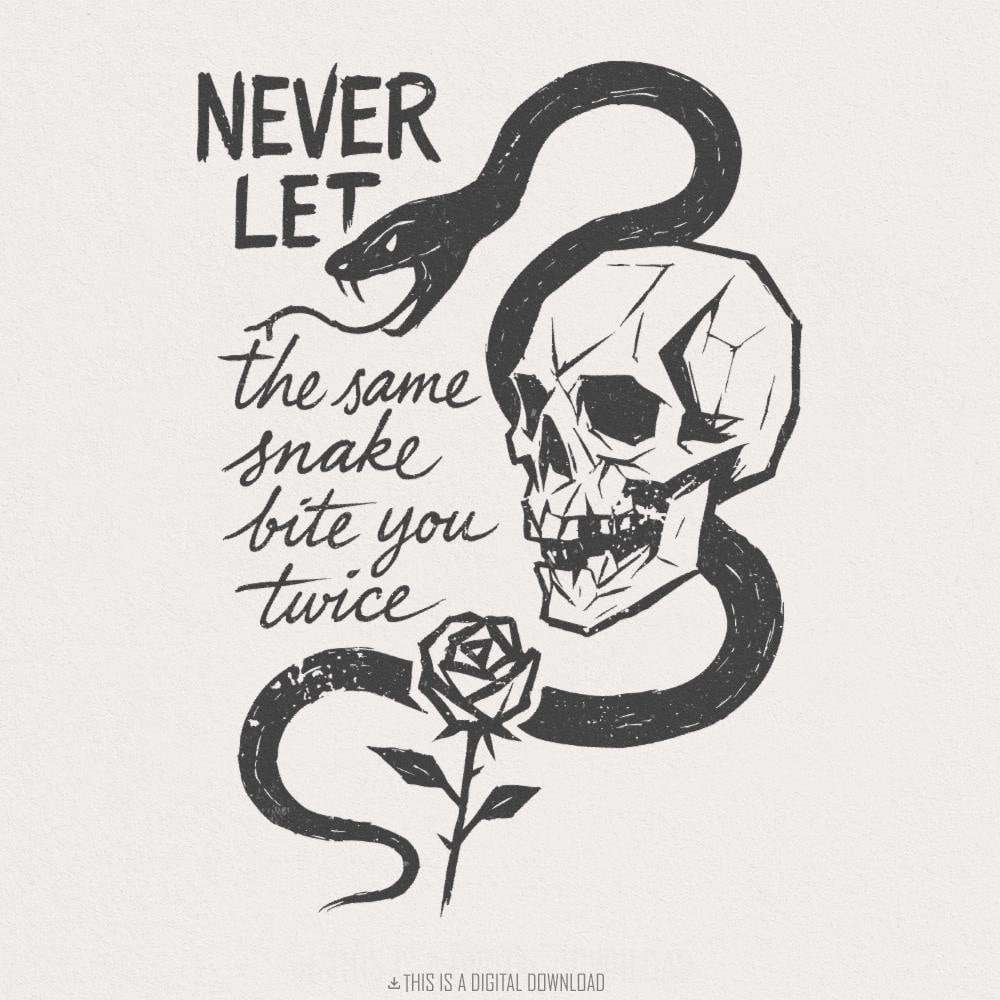 Never Let the Same Snake Bite You Twice PNG, Skull Snake Rose Tattoo Art