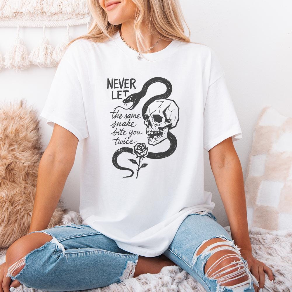 Never Let the Same Snake Bite You Twice PNG, Skull Snake Rose Tattoo Art