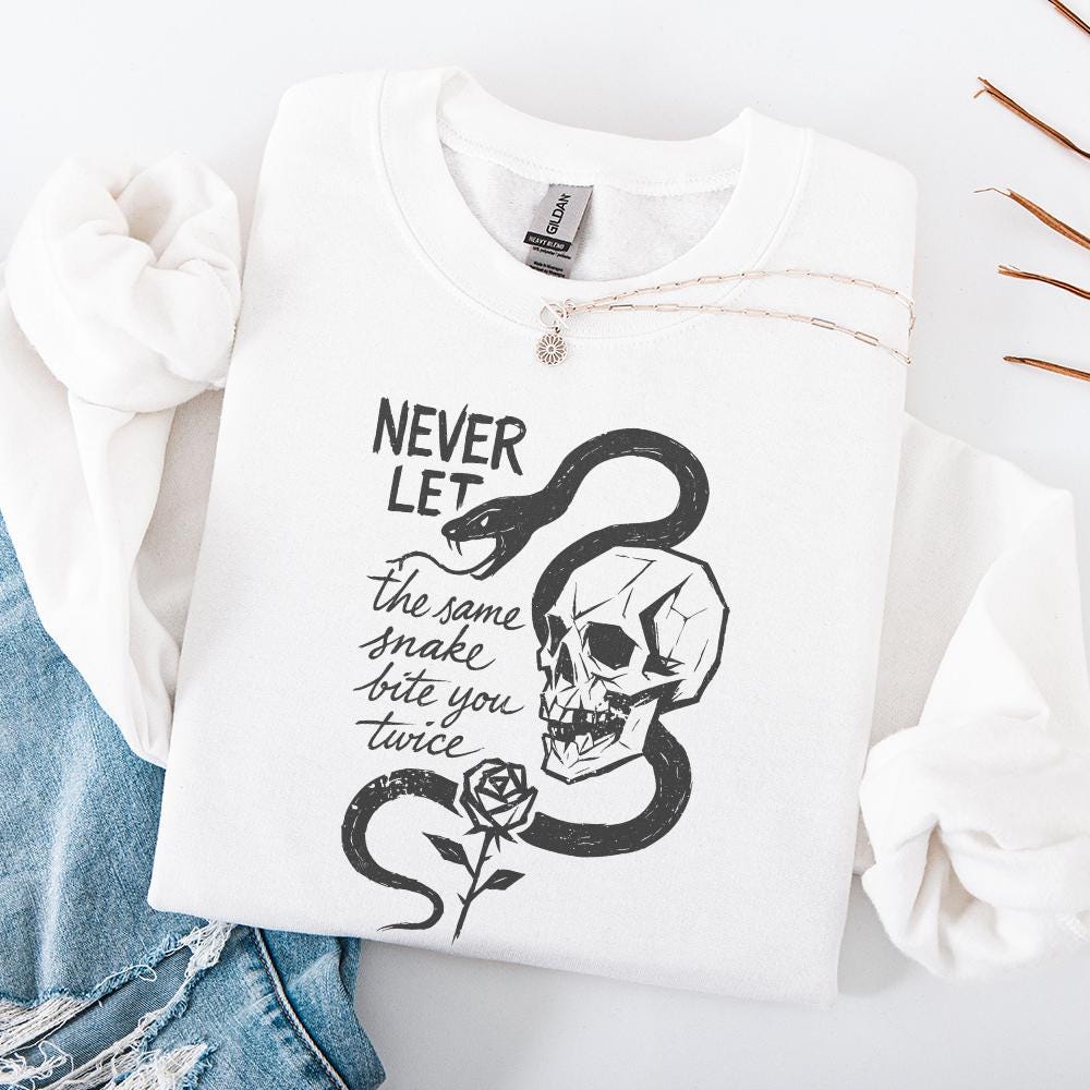 Never Let the Same Snake Bite You Twice PNG, Skull Snake Rose Tattoo Art