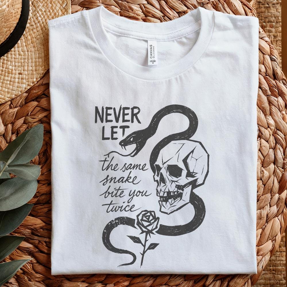 Never Let the Same Snake Bite You Twice PNG, Skull Snake Rose Tattoo Art