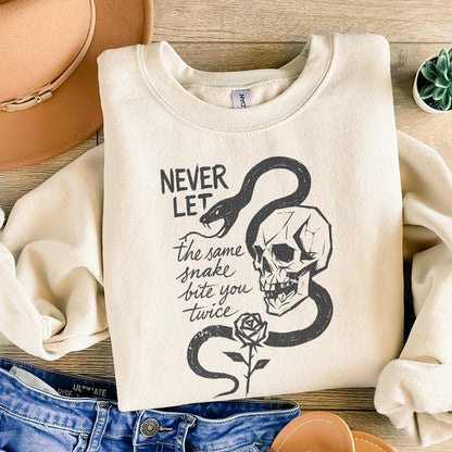 Never Let the Same Snake Bite You Twice PNG, Skull Snake Rose Tattoo Art