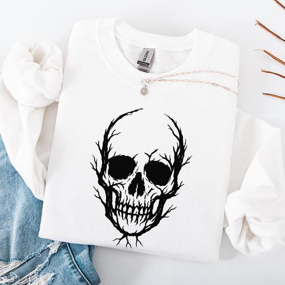 Skull Tree Branch PNG, Gothic Halloween Art - 300 DPI Design for T-Shirt
