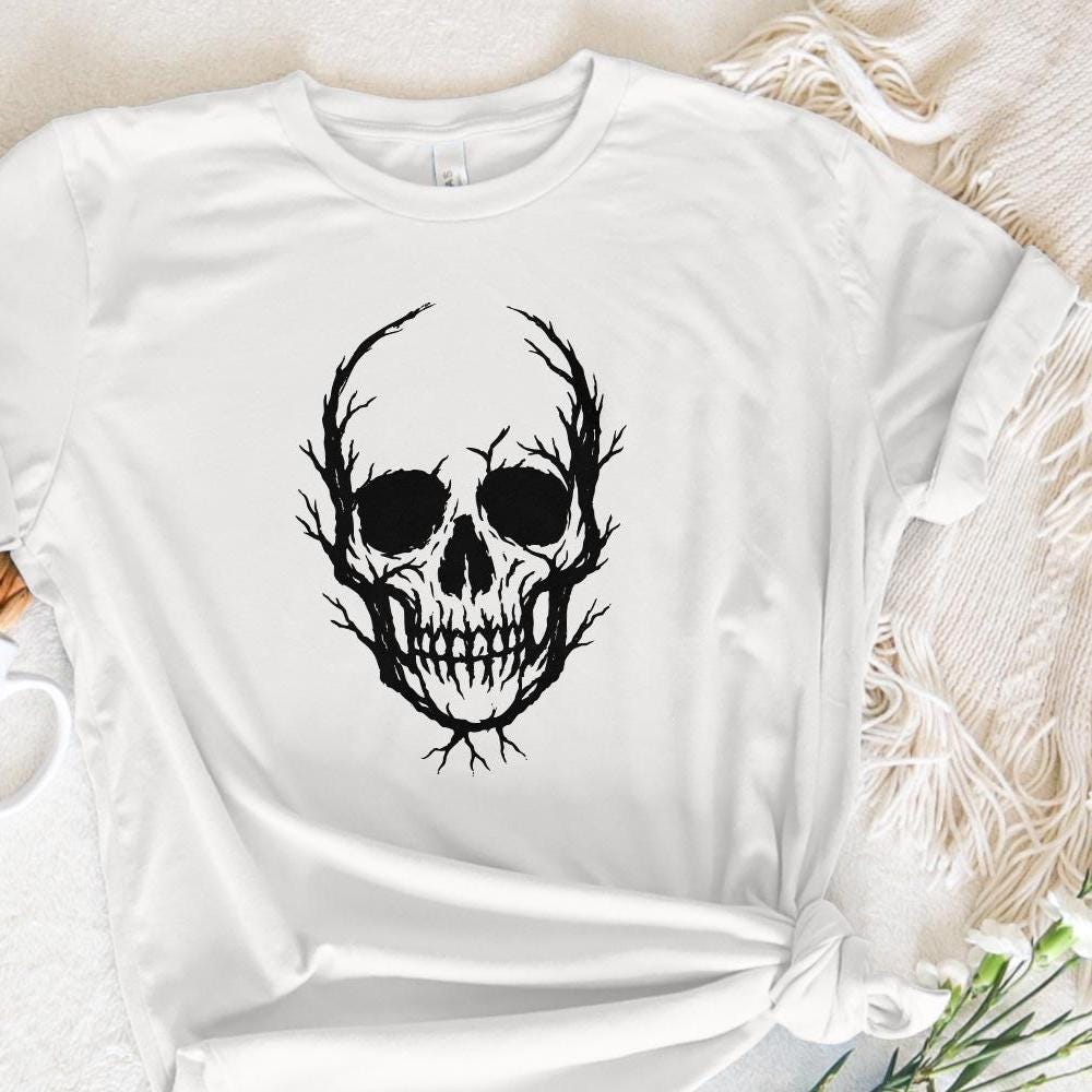 Skull Tree Branch PNG, Gothic Halloween Art - 300 DPI Design for T-Shirt