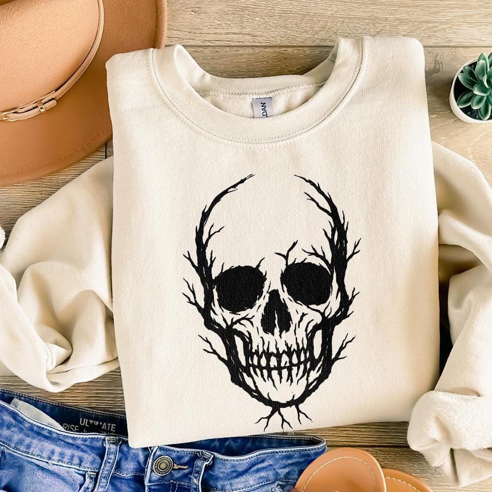 Skull Tree Branch PNG, Gothic Halloween Art - 300 DPI Design for T-Shirt