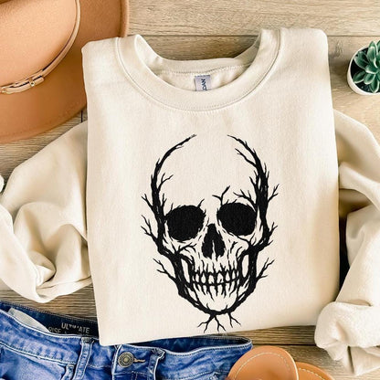 Skull Tree Branch PNG, Gothic Halloween Art - 300 DPI Design for T-Shirt