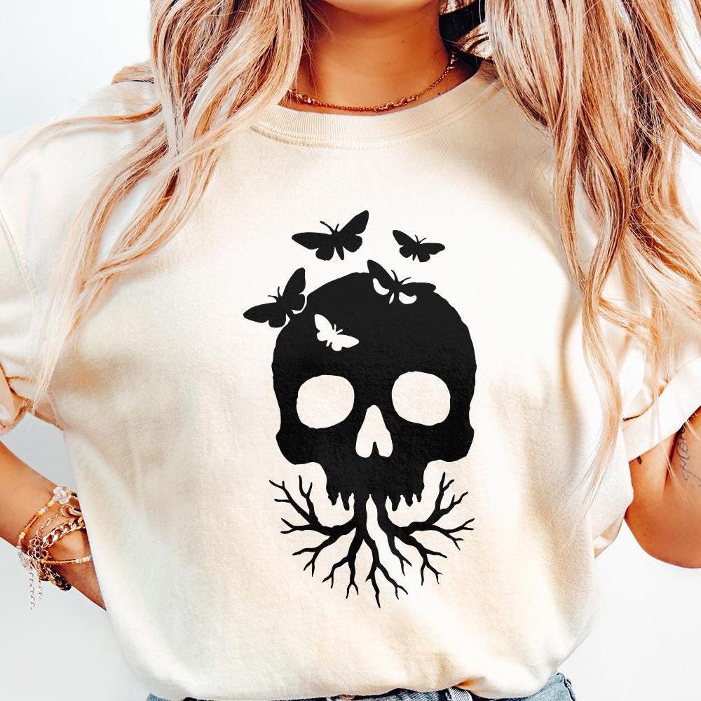 Skull With Butterflies PNG, Gothic Digital Download - 300 DPI Design for