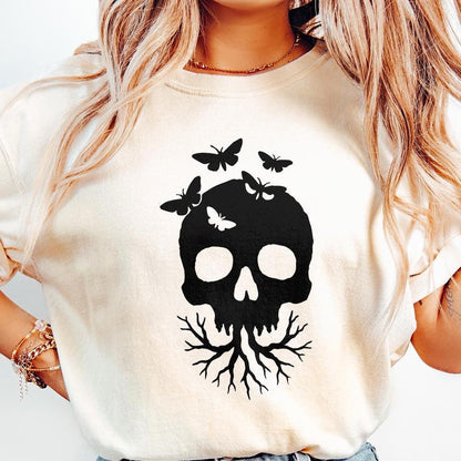 Skull With Butterflies PNG, Gothic Digital Download - 300 DPI Design for