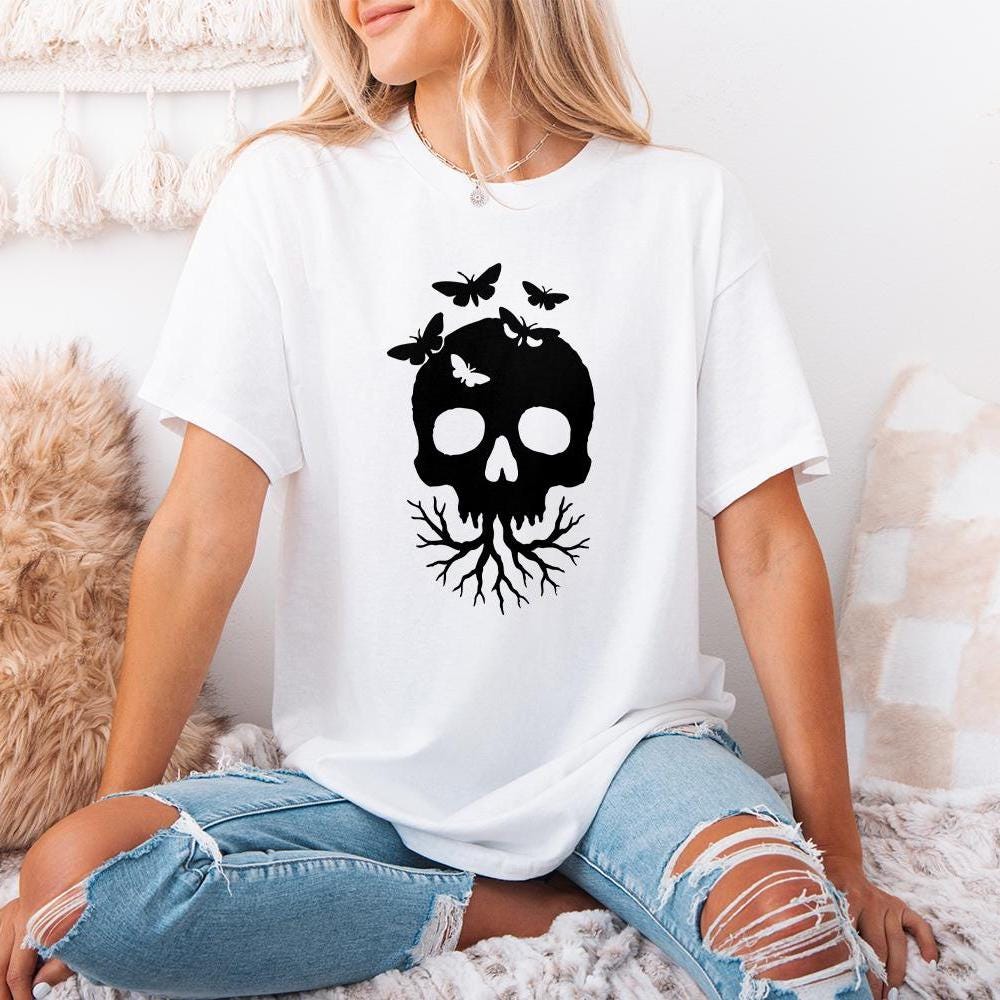 Skull With Butterflies PNG, Gothic Digital Download - 300 DPI Design for