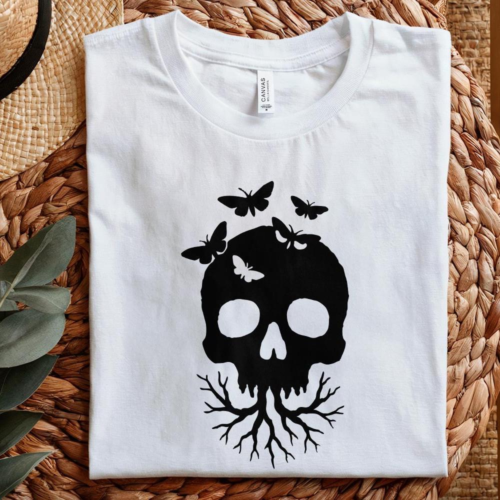 Skull With Butterflies PNG, Gothic Digital Download - 300 DPI Design for