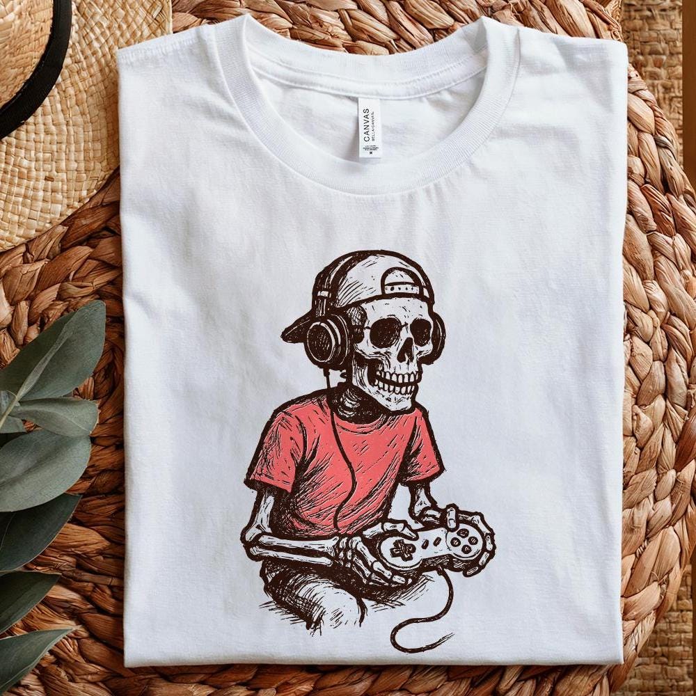 Gamer Skeleton PNG, Cool Digital Download - 300 DPI Design for T-Shirt