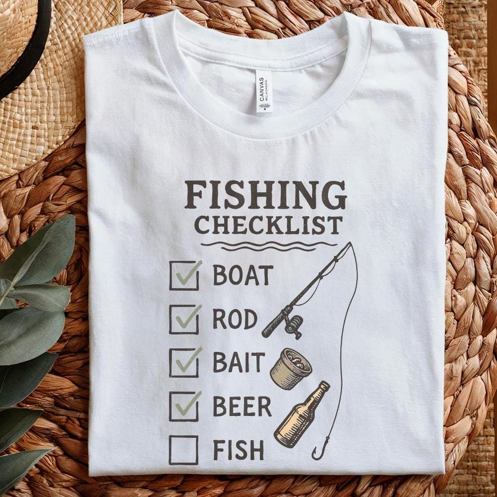 Fishing Checklist PNG, Boat Rod Bait Beer Fish - 300 DPI Design for T-Shirt