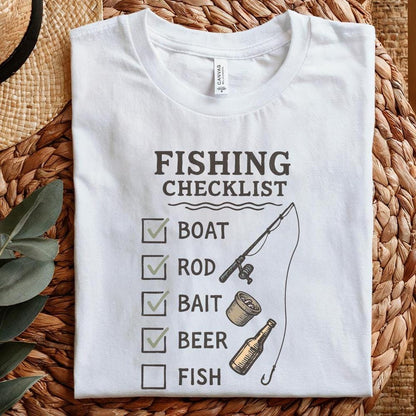 Fishing Checklist PNG, Boat Rod Bait Beer Fish - 300 DPI Design for T-Shirt