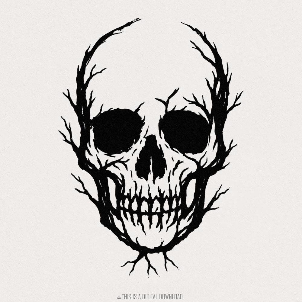 Skull Tree Branch PNG, Gothic Halloween Art - 300 DPI Design for T-Shirt