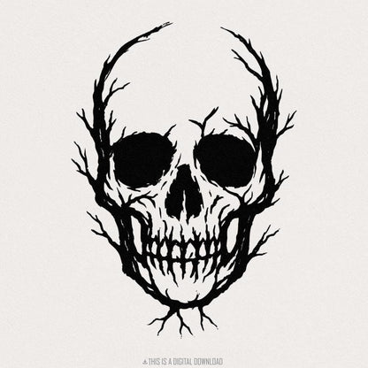 Skull Tree Branch PNG, Gothic Halloween Art - 300 DPI Design for T-Shirt