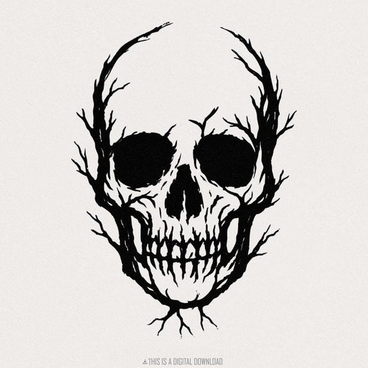 Skull Tree Branch PNG, Gothic Halloween Art - 300 DPI Design for T-Shirt