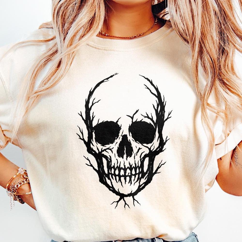 Skull Tree Branch PNG, Gothic Halloween Art - 300 DPI Design for T-Shirt