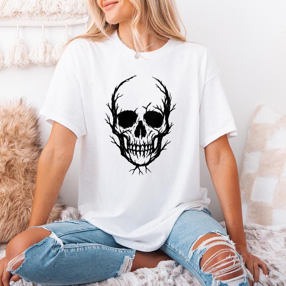 Skull Tree Branch PNG, Gothic Halloween Art - 300 DPI Design for T-Shirt
