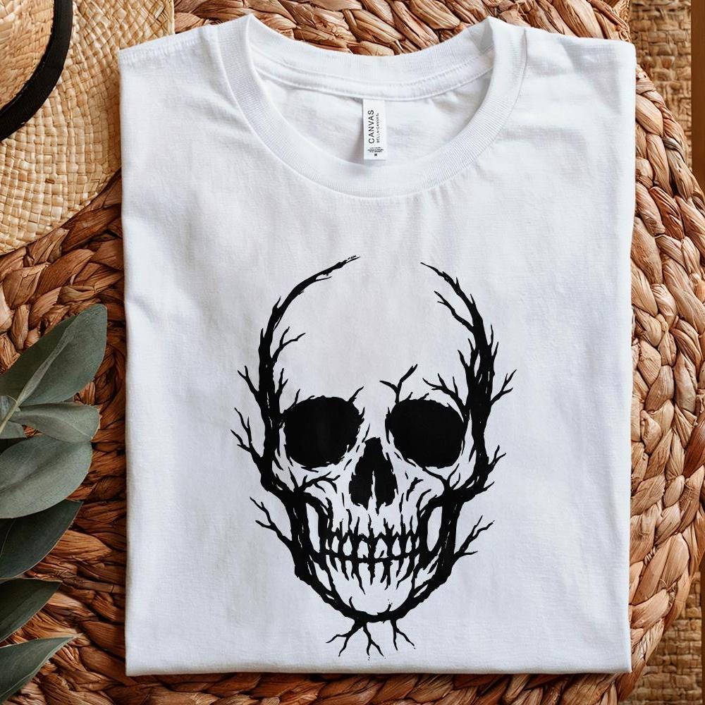 Skull Tree Branch PNG, Gothic Halloween Art - 300 DPI Design for T-Shirt
