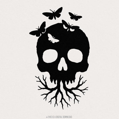 Skull With Butterflies PNG, Gothic Digital Download - 300 DPI Design for