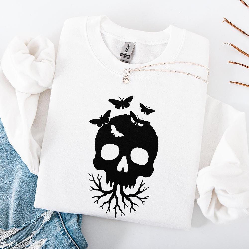 Skull With Butterflies PNG, Gothic Digital Download - 300 DPI Design for