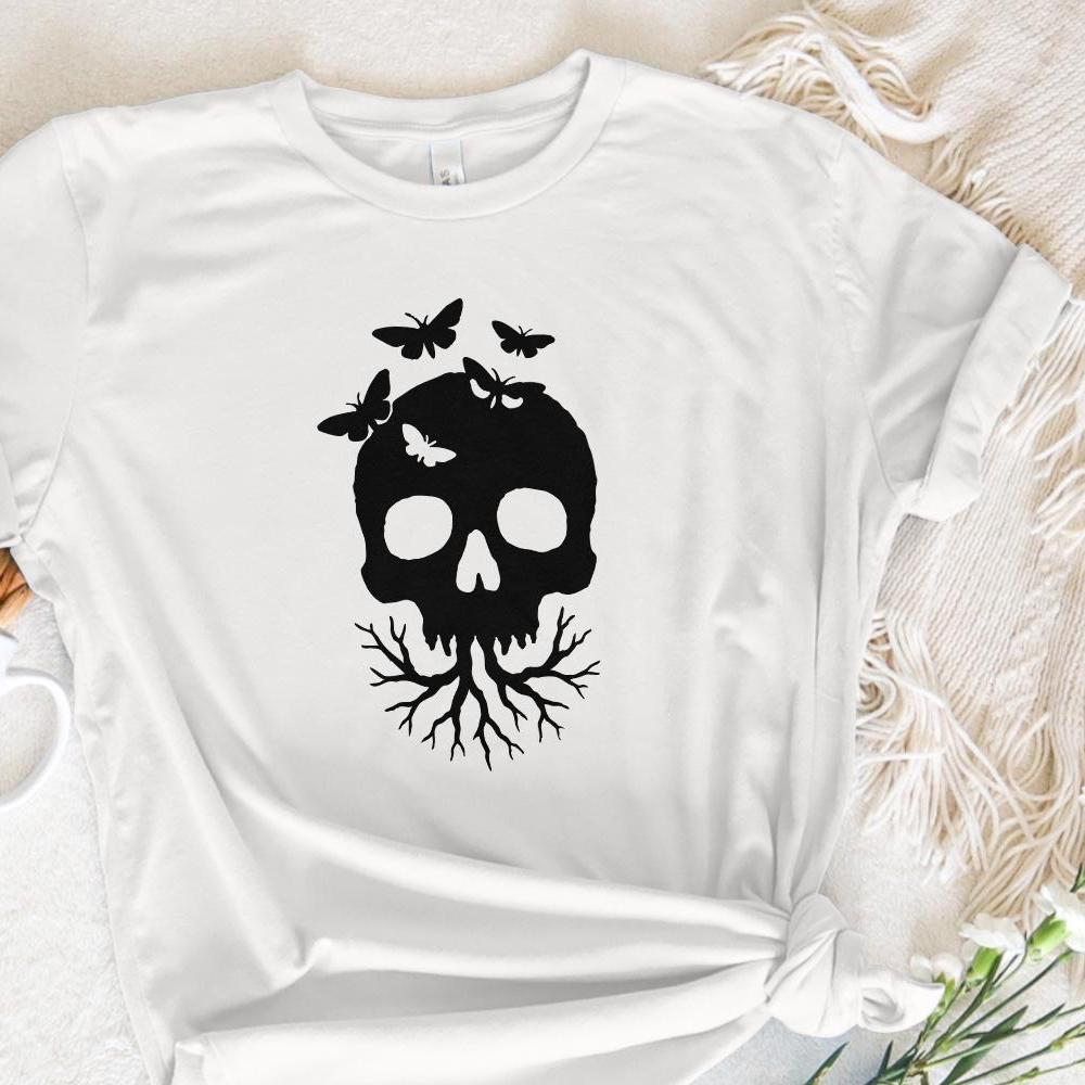 Skull With Butterflies PNG, Gothic Digital Download - 300 DPI Design for