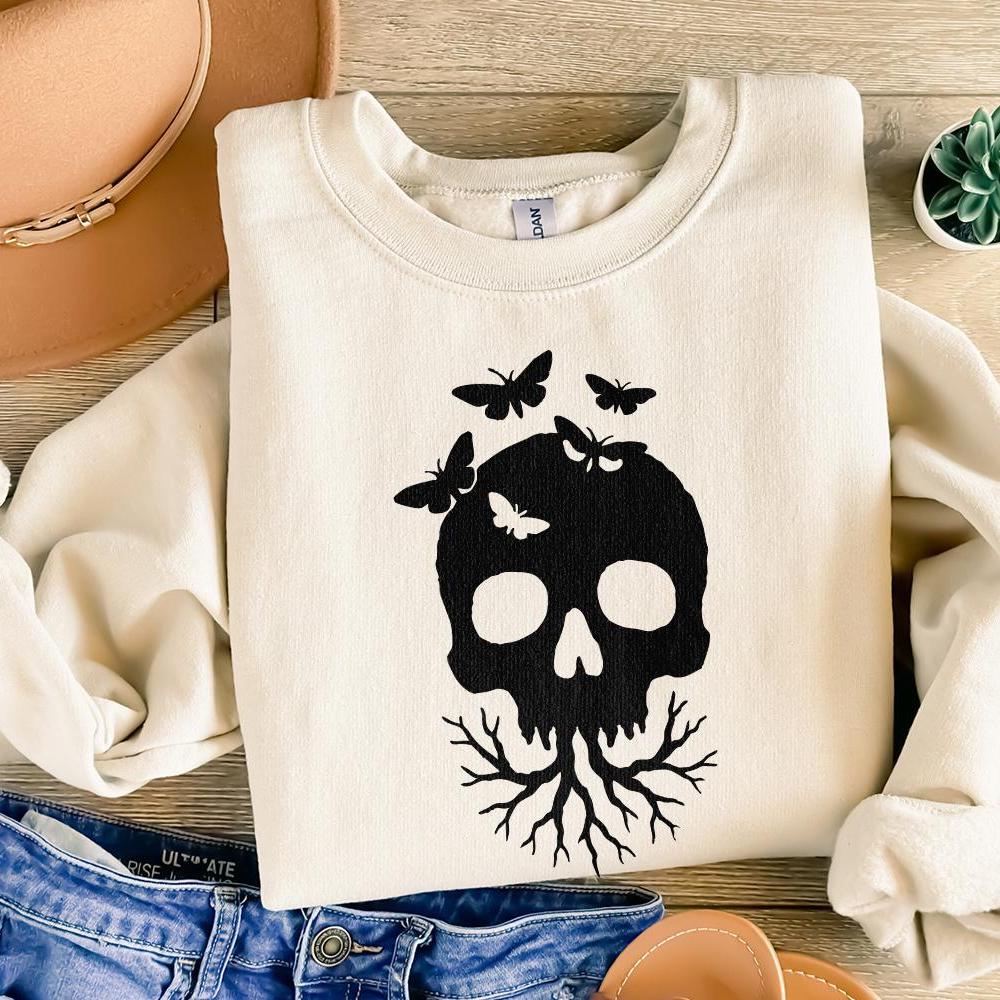 Skull With Butterflies PNG, Gothic Digital Download - 300 DPI Design for