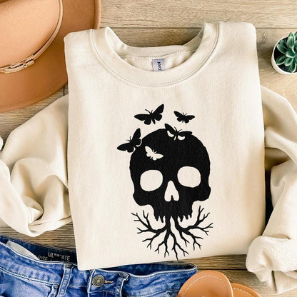 Skull With Butterflies PNG, Gothic Digital Download - 300 DPI Design for