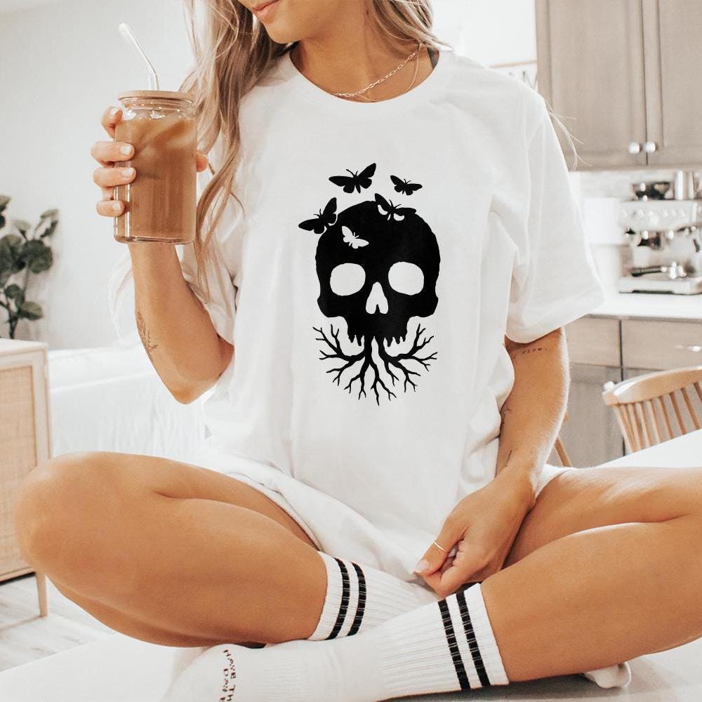 Skull With Butterflies PNG, Gothic Digital Download - 300 DPI Design for