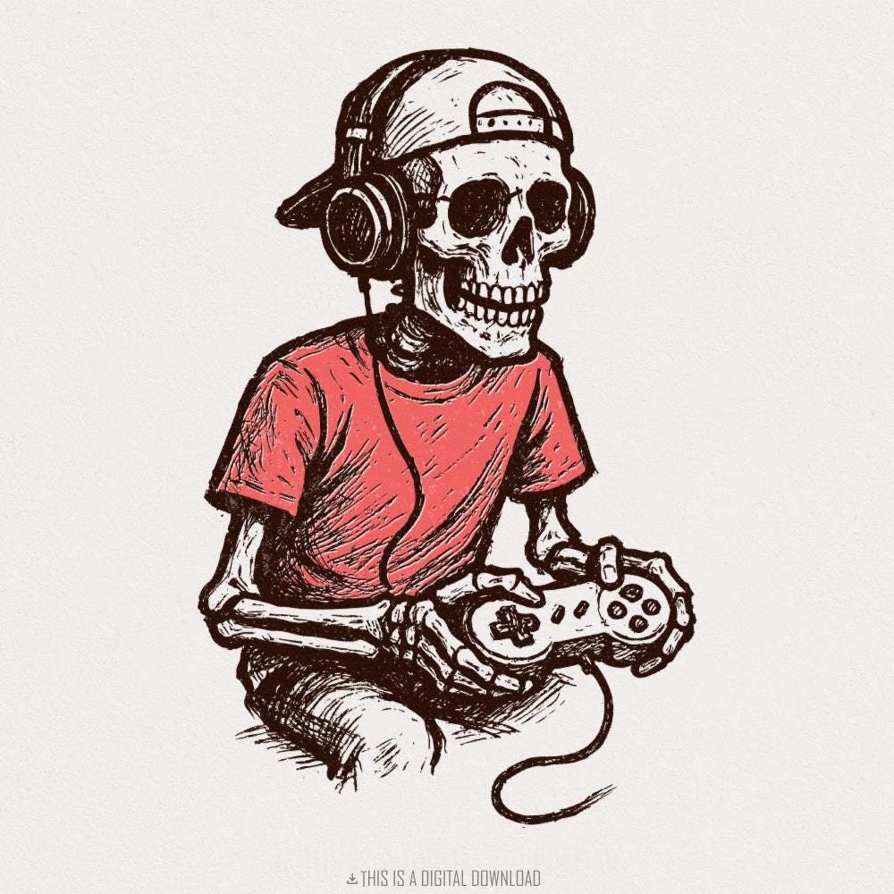 Gamer Skeleton PNG, Cool Digital Download - 300 DPI Design for T-Shirt