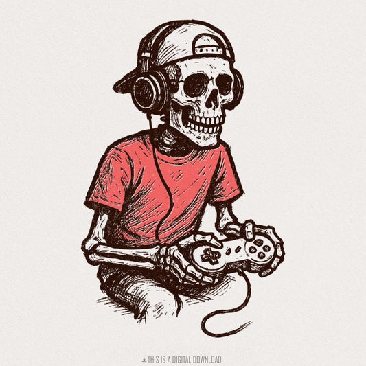 Gamer Skeleton PNG, Cool Digital Download - 300 DPI Design for T-Shirt