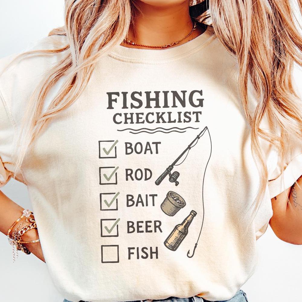 Fishing Checklist PNG, Boat Rod Bait Beer Fish - 300 DPI Design for T-Shirt