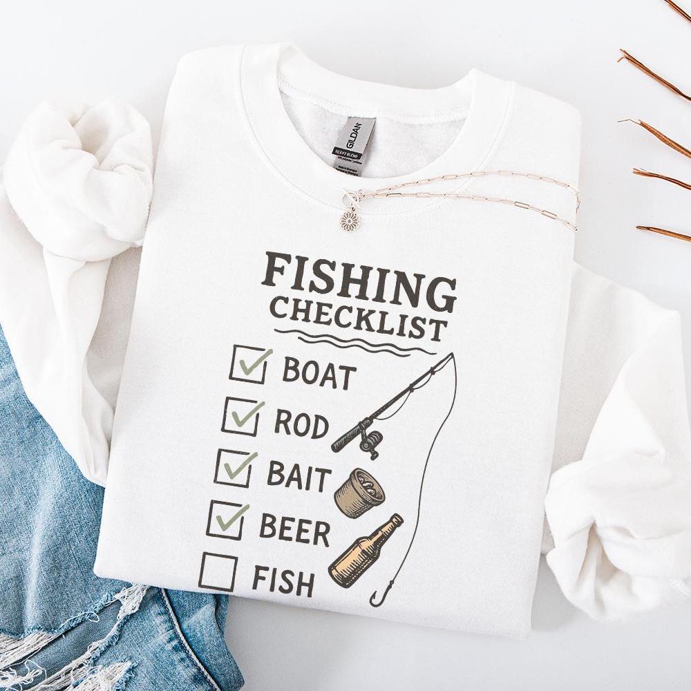 Fishing Checklist PNG, Boat Rod Bait Beer Fish - 300 DPI Design for T-Shirt