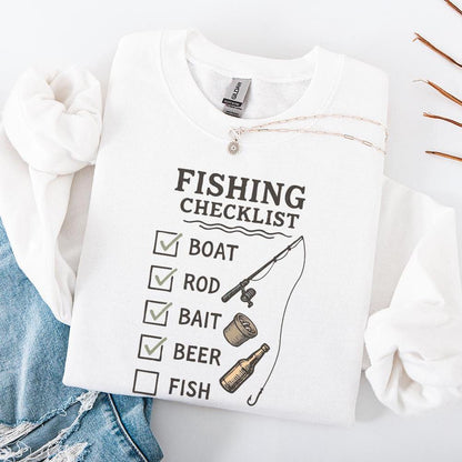 Fishing Checklist PNG, Boat Rod Bait Beer Fish - 300 DPI Design for T-Shirt