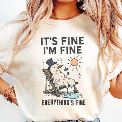It's Fine I'm Fine Everything's Fine PNG, Funny Melting Snowman Shirt -