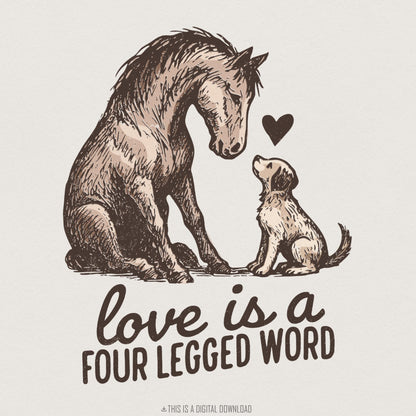 Love Is A Four Legged Word PNG, Dog and Horse Digital Download - 300 DPI