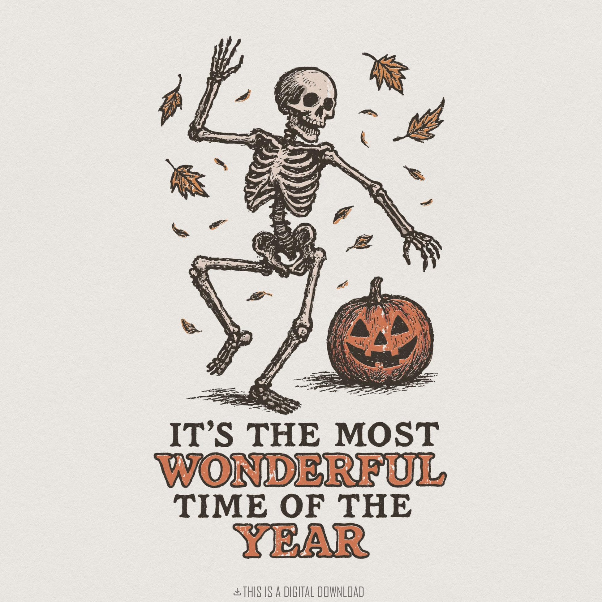 It’s The Most Wonderful Time Of The Year PNG, Dancing Skeleton Pumpkin