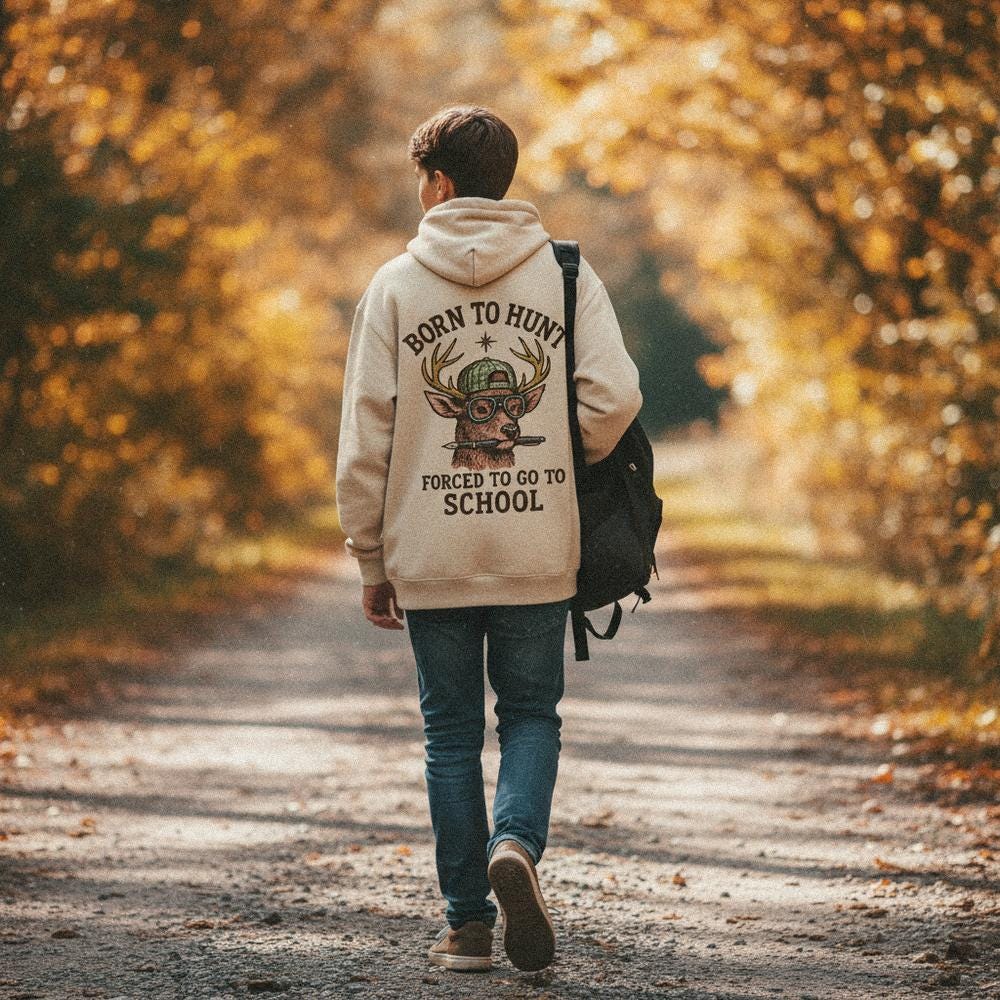 Born To Hunt Forced To Go To School PNG, Funny Deer Hunting Student Shirt