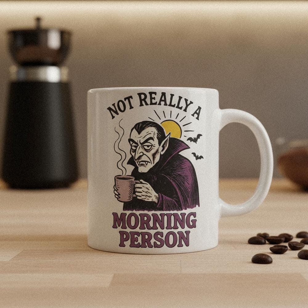 Not Really a Morning Person PNG, Vampire Coffee Lover Digital Art - 300